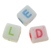 Plastic Alphabet Beads, Cube, with letter pattern, mixed colors, 6mm Approx 3mm 