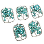 Synthetic Turquoise Pendants, Tree, platinum color plated, blue Approx 4mm 