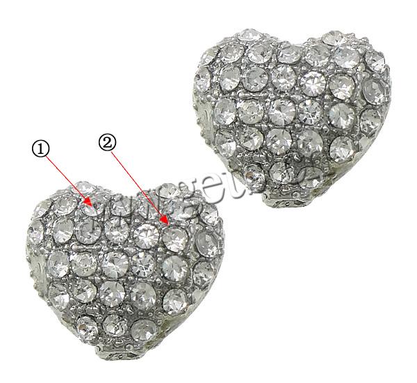 Perles coeur en alliage de zinc, Placage, Personnalisé & avec strass & creux, plus de couleurs à choisir, sans cadmium, 12x10x6.5mm, Trou:Environ 2mm, Vendu par PC