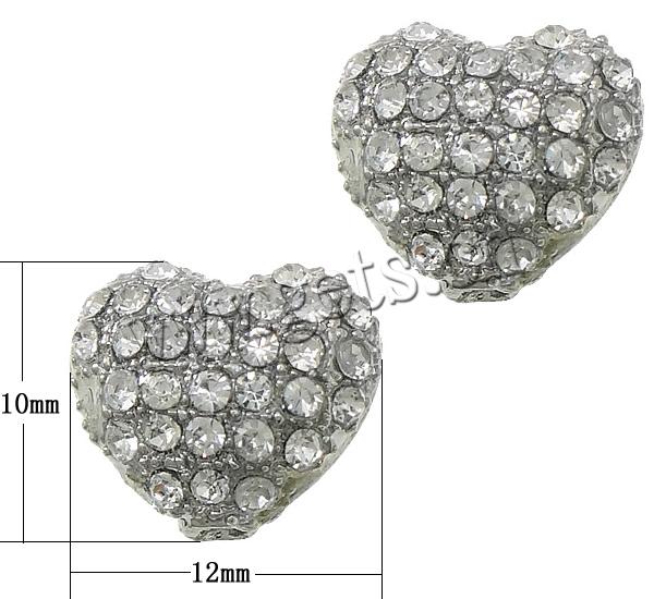 Perles coeur en alliage de zinc, Placage, Personnalisé & avec strass & creux, plus de couleurs à choisir, sans cadmium, 12x10x6.5mm, Trou:Environ 2mm, Vendu par PC