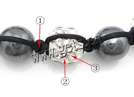 Bracelets de Woven Ball à stras , strass, avec Cordon de cire & Hématite & alliage de zinc, fait à la main, plus de couleurs à choisir, 8mm, 10mm, 9x10mm, Longueur:6-11 pouce, Vendu par brin