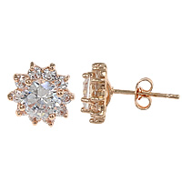 Cubic Zirconia Micro Pave Brass Earring, Flower, plated, micro pave cubic zirconia & faceted 