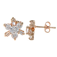 Cubic Zirconia Micro Pave Brass Earring, Flower, plated, micro pave cubic zirconia & faceted 