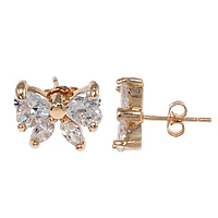 Cubic Zirconia Micro Pave Brass Earring, Butterfly, plated, with cubic zirconia & faceted 