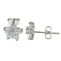 Cubic Zirconia Micro Pave Brass Earring, Star, plated, micro pave cubic zirconia 