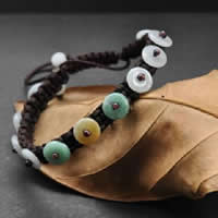 Bracelets de Woven Ball pierres précieuses, corde en nylon, avec jade, multicolore, 8.8mm, 5.5mm pouce, Vendu par brin