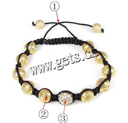 Zinc Alloy Woven Ball Bracelets, handmade, with rhinestone, more colors for choice, 10mm, 11mm, Length:7.5-11.5 Inch, Sold By Strand