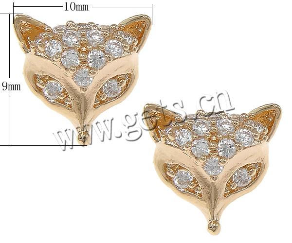 Cubic Zirconia Micro Pave Brass Beads, Fox, plated, micro pave cubic zirconia & hollow, more colors for choice, 10x9x6mm, Hole:Approx 1mm, Sold By PC