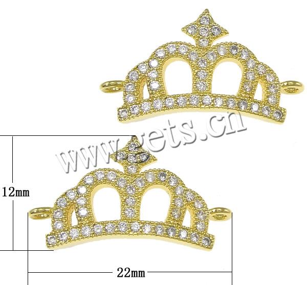 Cubic Zirconia Micro Pave Brass Connector, Crown, plated, micro pave cubic zirconia & 1/1 loop, more colors for choice, 22x12x2mm, Hole:Approx 1mm, Sold By PC