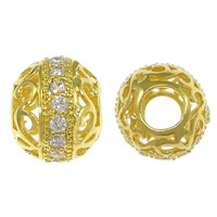 Cubic Zirconia Micro Pave Brass Beads, Rondelle, plated, micro pave cubic zirconia & large hole & hollow Approx 4mm 