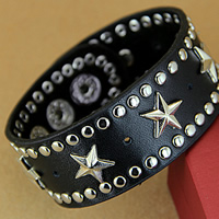Men Bracelet, Cowhide, with Zinc Alloy, platinum color plated, black, nickel, lead & cadmium free, 28mm Approx 8.5 Inch 