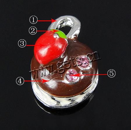 Zinc Alloy Fruit Shape Pendants, plated, enamel & with rhinestone, more colors for choice, 9.5x13.5x10mm, Hole:Approx 2.5mm, Sold By PC