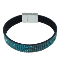 Slake Bracelet, Velveteen, zinc alloy magnetic clasp, plated, with rhinestone 11.5mm Approx 7.5 Inch 