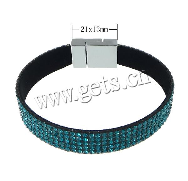 Slake Bracelet, Velveteen, zinc alloy magnetic clasp, plated, with rhinestone, more colors for choice, 11.5mm, 21x13mm, Length:Approx 7.5 Inch, Sold By Strand
