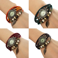 Wrap Watch, Leather, with PU Leather Cord & Wood, antique bronze color plated, braided lead & cadmium free 0c11mm Approx 8 Inch 