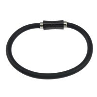 Nylon beschichtet Gummi-Seil Armband, 316 Edelstahl Magnetverschluss, schwarz, Länge:ca. 9 ZollInch, verkauft von Strang