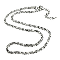 Halskette, 304 Edelstahl, mit Verlängerungskettchen von 2.5lnch, Weizen Kette, originale Farbe, 4mm, Länge:ca. 18 ZollInch, verkauft von Strang
