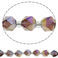 Perlas de cristal de moda, con Rocallas de vidrio, chapado en colorido, facetas, Amatista medio, 10x10mm, 4x3mm, agujero:aproximado 1mm, longitud:aproximado 7.8 Inch, aproximado 17PCs/Sarta, Vendido por Sarta