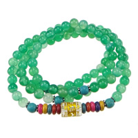 Wrist Mala, Green Agate, with Elastic Thread & Glass & Plastic & Brass, antique silver color plated  & gold powder  6.5mm Approx 28 Inch 