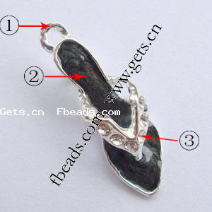 Zinc Alloy Shoes Pendants, with Rhinestone, plated, enamel & with rhinestone, more colors for choice, 26x8x7mm, Sold By PC