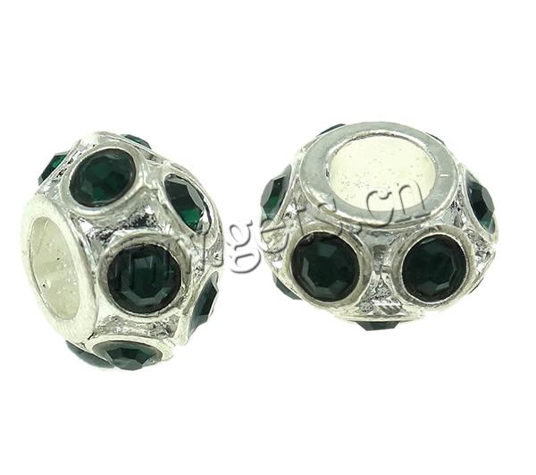 Rhinestone Zinc Alloy European Beads, Drum, plated, Customized & without troll, more colors for choice, 11x7mm, Hole:Approx 5mm, Sold By PC