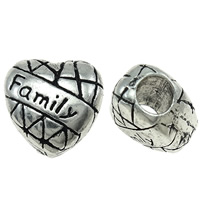 Zinc Alloy Message European Beads, Heart, word family, plated, with letter pattern & without troll nickel, lead & cadmium free Approx 5mm 