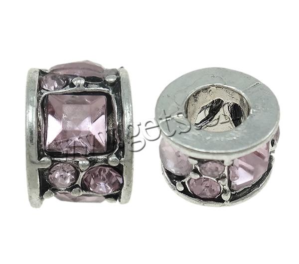 Rhinestone Zinc Alloy European Beads, Column, plated, Customized & without troll, more colors for choice, 10x7mm, Hole:Approx 5mm, Sold By PC