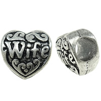 Zinc Alloy Message European Beads, Heart, word wife, plated, with letter pattern & without troll nickel, lead & cadmium free Approx 4.5mm 