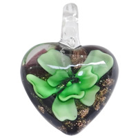 Innen Blume Lampwork Perlen, Herz, handgemacht, Goldsand, 19x18x10mm, Bohrung:ca. 3x4mm, 100PCs/Tasche, verkauft von Tasche