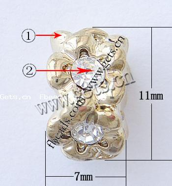 Rhinestone Zinc Alloy European Beads, Drum, plated, without troll & with rhinestone, more colors for choice, 11x11x7mm, Hole:Approx 4mm, Sold By PC