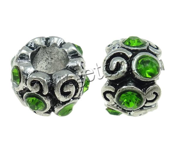 Rhinestone Zinc Alloy European Beads, Drum, plated, Customized & without troll, more colors for choice, 11.5x7.5mm, Hole:Approx 5.5mm, Sold By PC