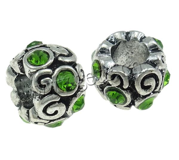 Rhinestone Zinc Alloy European Beads, Drum, plated, Customized & without troll, more colors for choice, 11.5x7.5mm, Hole:Approx 5.5mm, Sold By PC