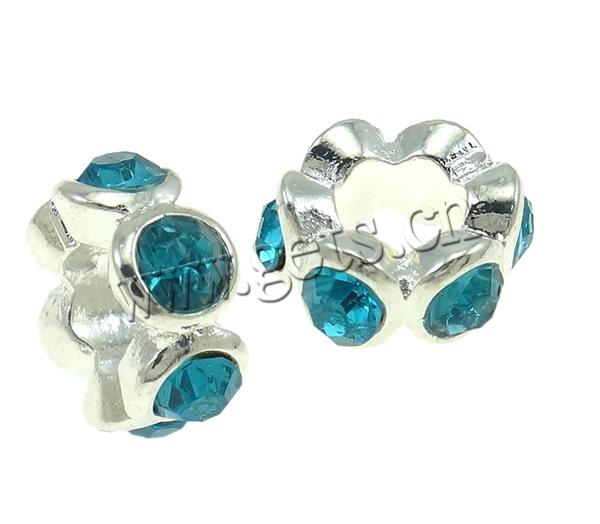 Rhinestone Zinc Alloy European Beads, Flower, plated, Customized & without troll, more colors for choice, 12.5x13x5mm, Hole:Approx 5mm, Sold By PC