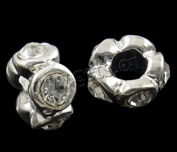 Rhinestone Zinc Alloy European Beads, Flower, plated, Customized & without troll, more colors for choice, 11x5mm, Hole:Approx 5mm, Sold By PC