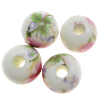 Decal Porcelain Beads, Round, with flower pattern, 10mm 