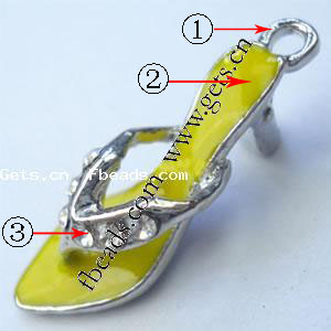 Zinc Alloy Shoes Pendants, with Rhinestone & enamel, plated, enamel & with rhinestone, more colors for choice, 8x26x7mm, Sold By PC