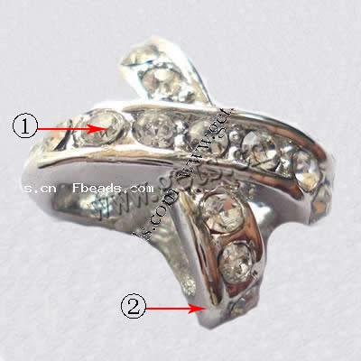grano Europeo de aleación Zinc con diamante, aleación de zinc, Letra X, chapado, con diamantes de imitación de Mideast & sin rosca, más colores para la opción, 11x9x6mm, agujero:aproximado 4mm, Vendido por UD
