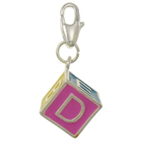 Zinc Alloy Lobster Clasp Charm, Cube, plated, with letter pattern & enamel Approx 