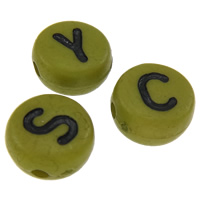 Acrylic Alphabet Beads, with letter pattern & mixed & double-sided, olive green Approx 1mm, Approx 