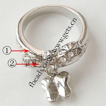 Rhinestone Zinc Alloy Finger Ring, plated, different size for choice & with rhinestone, more colors for choice, 22mm, US Ring Size:8, Sold By PC