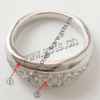 Rhinestone Zinc Alloy Finger Ring, plated, different size for choice & with rhinestone, more colors for choice, 9mm, Sold By PC