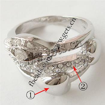 Rhinestone Zinc Alloy Finger Ring, plated, different size for choice & with rhinestone, more colors for choice, 20mm, Sold By PC