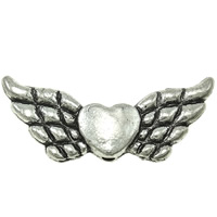 Perles coeur en alliage de zinc, Coeur avec des ailes, Plaqué de couleur d'argent, protéger l'environnement, sans nickel, plomb et cadmium Environ 2mm, Environ Vendu par kg