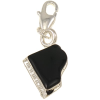 Zinc Alloy Lobster Clasp Charm, Musical Instrument, silver color plated, enamel, black, nickel, lead & cadmium free Approx 
