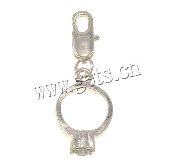 Zinc Alloy Lobster Clasp Charm, plated, Customized & with rhinestone, more colors for choice, 12x5x31mm, Hole:Approx 2x4mm, Sold By PC
