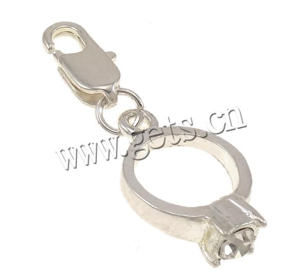 Zinc Alloy Lobster Clasp Charm, plated, Customized & with rhinestone, more colors for choice, 12x5x31mm, Hole:Approx 2x4mm, Sold By PC