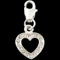 Zinc Alloy Lobster Clasp Charm, Heart, plated, Customized & with rhinestone Approx 