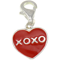 Zinc Alloy Lobster Clasp Charm, Heart, plated, with letter pattern & enamel Approx 4mm 