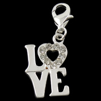 Zinc Alloy Lobster Clasp Charm, Letter, word love, plated, Customized & with rhinestone Approx 4mm 