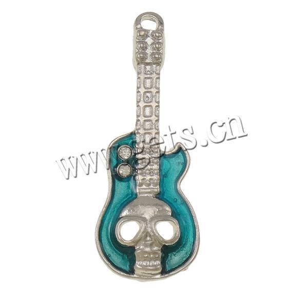 Musical Instrument Shaped Zinc Alloy Pendants, Guitar, plated, Customized & enamel & with rhinestone, more colors for choice, 11.5x31x3mm, Hole:Approx 1.5mm, Sold By PC